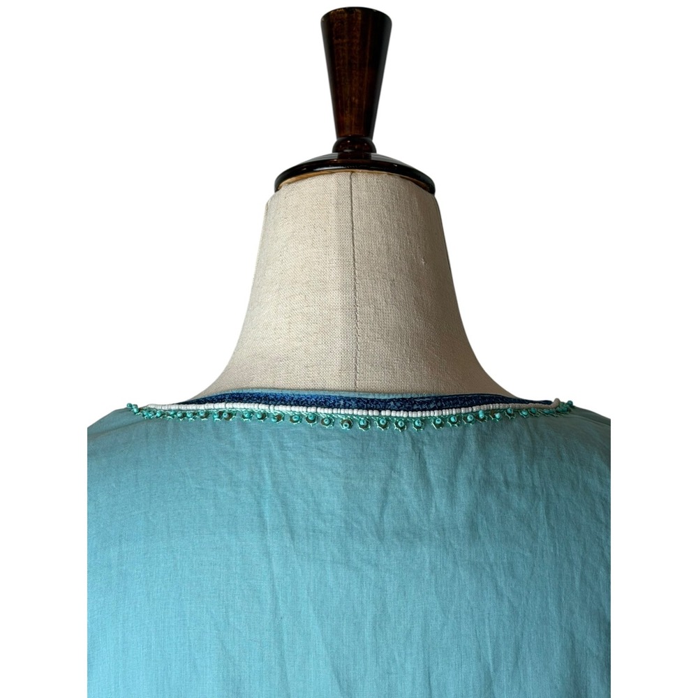 Journal Embroidered Tunic Women 6 Turquoise Blue Beaded Boho Cotton Top Cottage - Picture 7 of 13